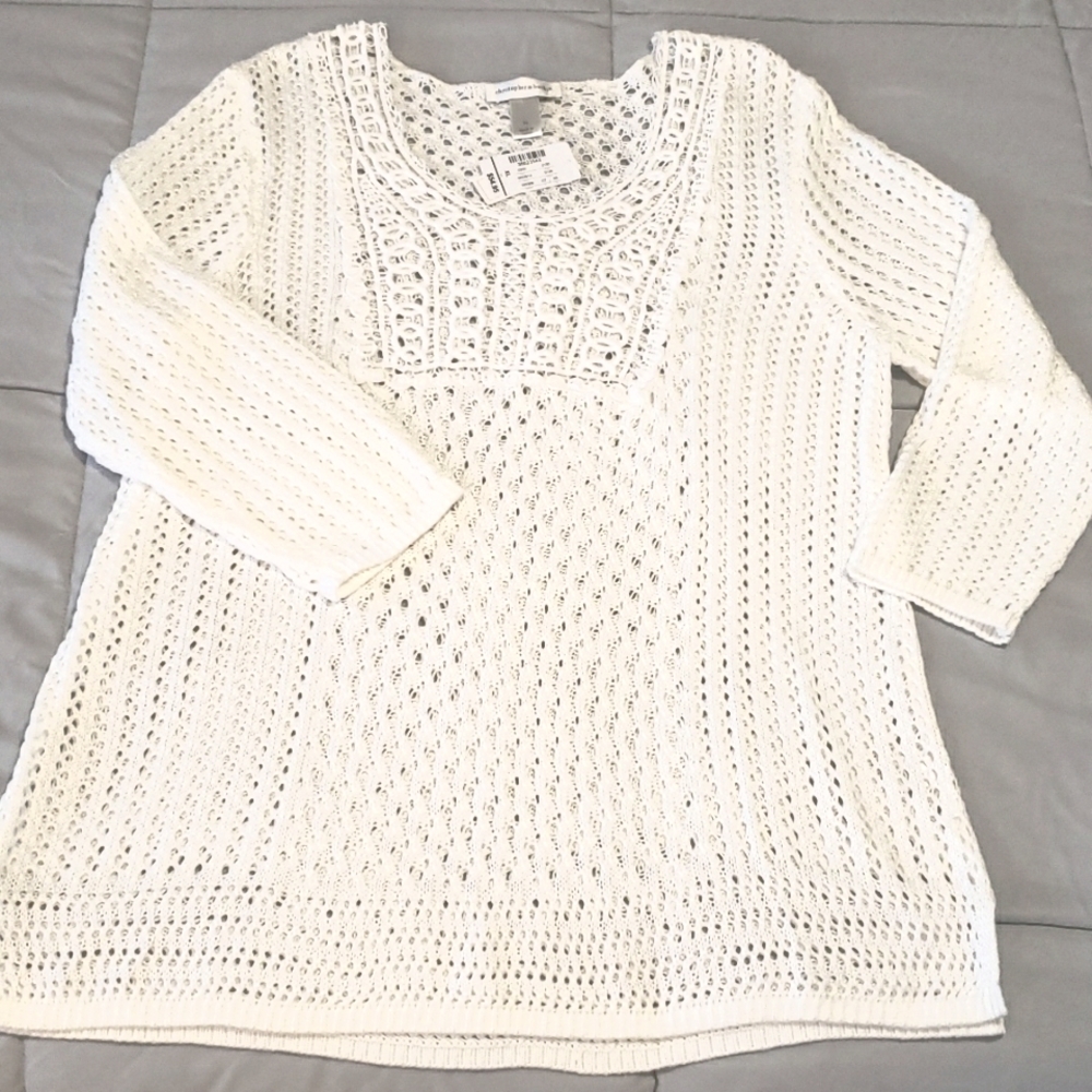 💖 NWT CHRISTOPHER & BANKS Crochet Sweater SzXL